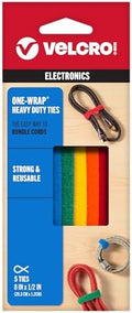 VELCRO Brand ONE-WRAP Cable Ties, 8in x 1/2in, Multicolor, 5 Pack by VELCROBrand