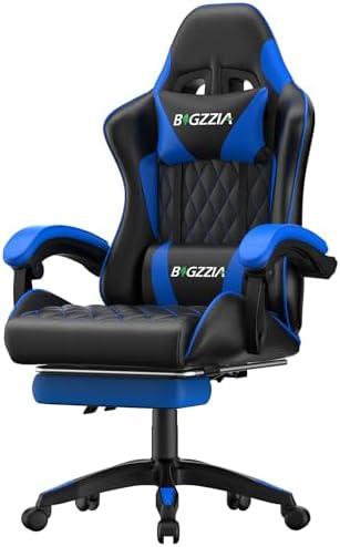Bigzzia Ergonomic Gaming Chair with Footrest & Breathable PU Leather, Blue by Bigzzia