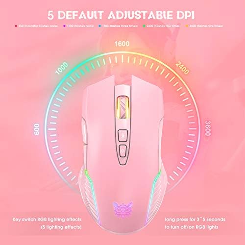 RGB Wireless Gaming Mouse, Pink, Rechargeable, Ergonomic Design, Adjustable DPI, Compatible with Windows, Mac - Image 3