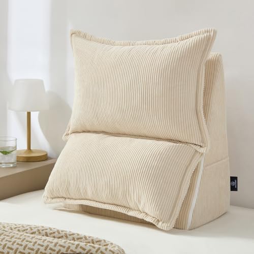Reading Pillow for Bed, Cream Corduroy Backrest Pillow by Unknown