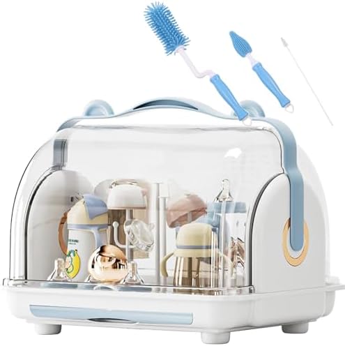 Baby Bottle Drying Rack Storage with 3 Bottle Brush Set (Blue) by Nollapo