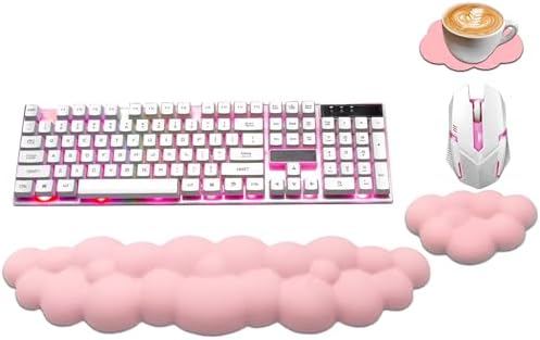 Ergonomic Keyboard Wrist Rest, PU Leather Memory Foam Cloud Wrist Rest | Wrist Rest for Computer Keyboard, Cute Mouse Wrist Rest for Gaming, Office, Computer, Laptop, Typing Pain Relief, Pastel Pink by NEENALO