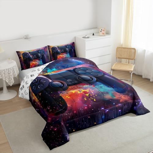 Feelyou Kids Boys Graffiti Gamer Comforter Queen Size, Red Black Gaming Comforter Set for Funny Gamer Bedding Set Game Room Decor Duvet Set Microfiber Bed Set Quilt Set Bedding Collection - Image 2