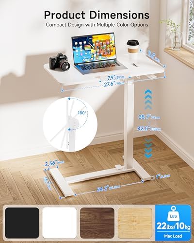 BIZUM Mobile Standing Desk Laptop Desk Pneumatic with Wheels 180° Tilt Top Hospital Bed Table Portable Rolling Cart Foldable Bedside Table for Hospital&Home Use, White - Image 2