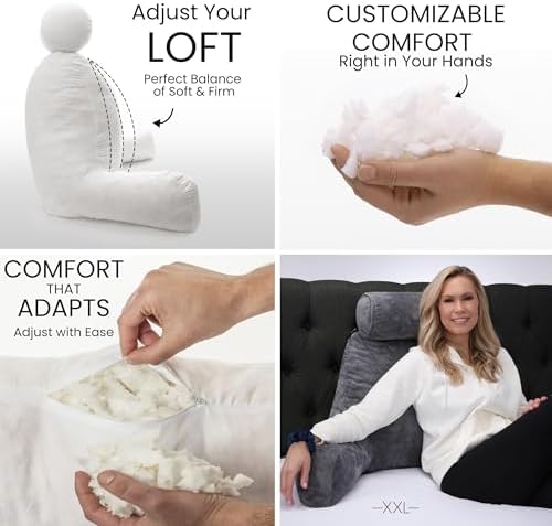 Husband Pillow XXL The Original for Adults - 30" Tall Backrest for Sitting Up in Bed - Firm Support Reading & Bed Rest Pillows for Adults, Neck Roll, Removable Cover - TV - Dark Grey - Image 2