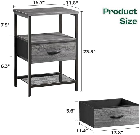 Huuger Nightstand Set of 2, Night Stand with Fabric Drawer, Mesh Shelf - Image 3
