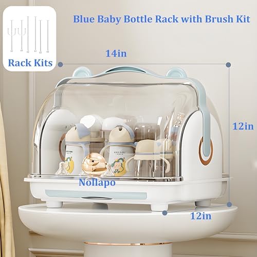 Baby Bottle Drying Rack Storage with 3 Bottle Brush Set (Blue) - Image 3