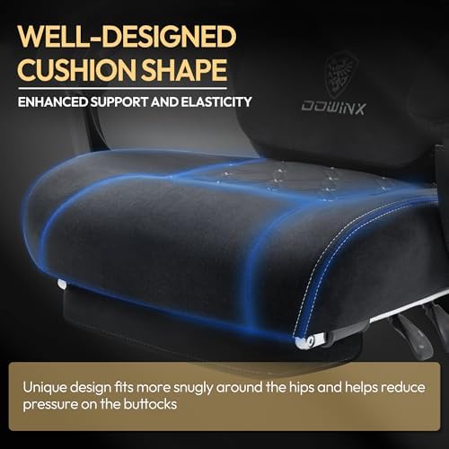 Dowinx Gaming Chair with Heated Massage Lumbar Support,Big and Tall Fabric Gaming Chairs for Adults with Footrest, Ergonomic Computer Game Chair with Poket Spring Cushions, 350lbs, Black and White - Image 6
