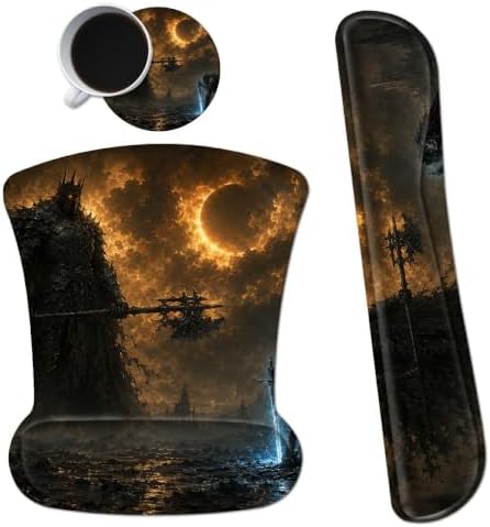 3-in-1 Ergonomic Memory Foam Keyboard Wrist Rest Pad Set, Dark Warriors by Dikoer