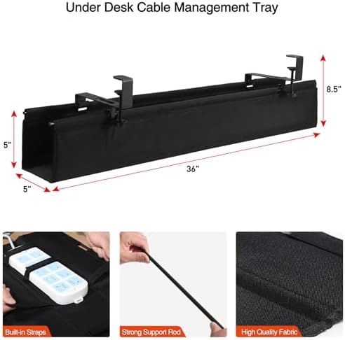 MAXECHO Under Desk Cable Management Tray 36" - Clamp on Wire and Cable Organizer for Storage and to Hide Cords - Ideal for Home Office - Premium Black Fabric Design - Image 2