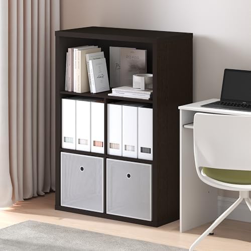 Furinno Cubicle 5-Cube Book Shelf, Extra Thick Frame Bookshelf, Dark Oak - Image 2