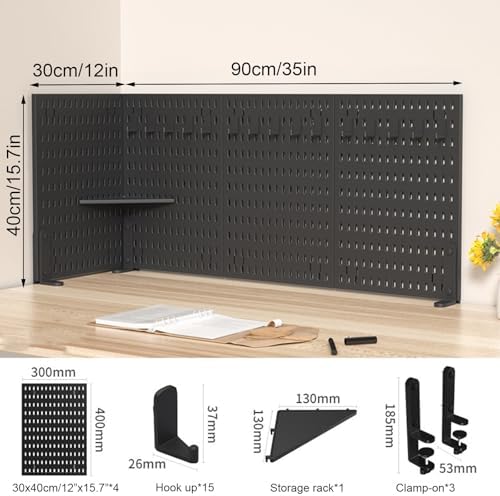 Pegboard Wall Organizer Panels.Clamp Desk Privacy Panel, No Drilling Required, 150 x 40 cm, Versatile Desk Accessory for Office & Home, Black, Ideal for Gaming & Workspaces, Easy Installatio - Image 2