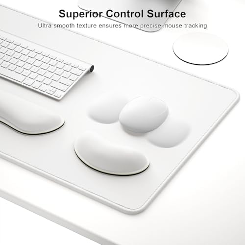 Dapesuom Keyboard Wrist Rest Mouse Pad Set, 4Pcs Extended Large XXL Gaming Mousepad + Mouse Wrist Cushion + Memory Foam Keyboard Wrist Support + Cup Coaster, White 31.5x15.7in Desk Pad for Home Office - Image 3