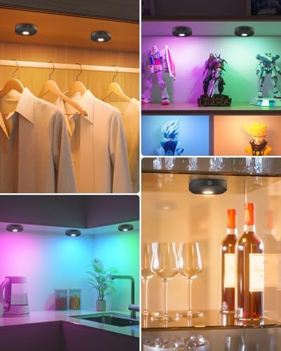 WILLED RGB Under Cabinet Lights,Rechargeable Puck Lights with Remote Control, Wireless Push Light with Timer Function,Dimmable LED Touch Tap Light for Kitchen,Cabinet,Closet, Counter,3 Pack - Image 3