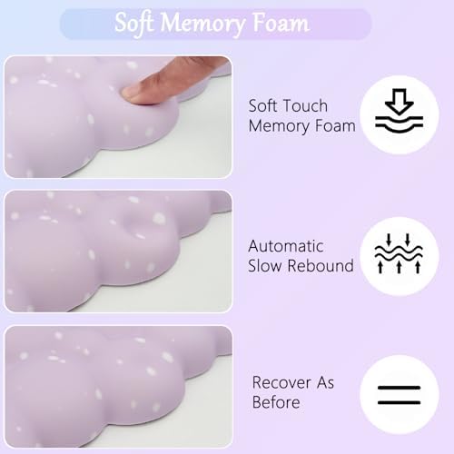 Cloud Mouse Pad Keyboard Wrist Rest for Mouse 4PCS Extended Large Stars Galaxy Space Desk Mat Pad Set Memory Foam Non-Slip Cute Ergonomic Game Mouse Wrist Support for Computer Home Office Purple Blue - Image 5