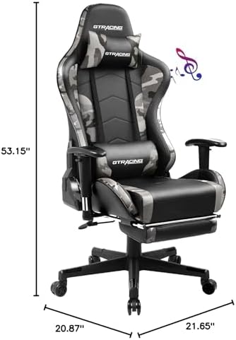 GTPLAYER Gaming Chair with Footrest Speakers Video Game Chair Bluetooth Music Heavy Duty Ergonomic Computer Office Desk Chair - Image 3