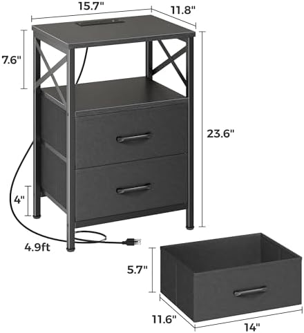 Huuger Nightstand Set of 2 with Charging Station, USB-C Port, End Tables - Image 3