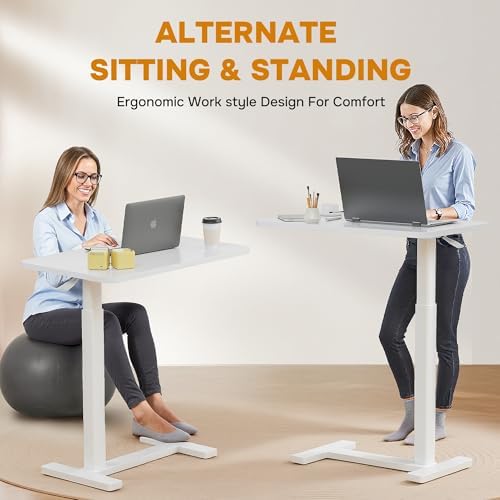 Overbed Bedside Table with Hidden Casters, Adjustable Hospital & Home Use Bed Table, Rolling Laptop Table, Movable Standing Desk, White - Image 4