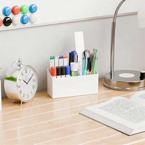 Yieach 2 Pack Magnetic Marker Holder for Whiteboard with Magnet and Adhesive - Non Slip Acrylic Magnetic Pen Cup and Dry Erase Marker Holder for Expo,Refrigerator,Locker and Classroom Organizer,White - Image 5