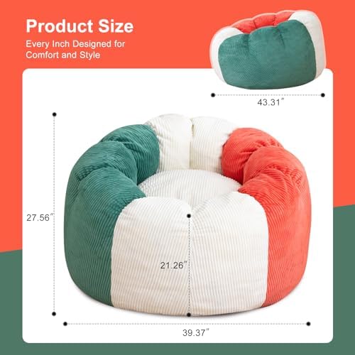 Giant Bean Bag Chair for Adults, Shredded Foam Floor Lounge Chair with Arms | Colorful corduroy, roomy comfort for living rooms, bedrooms, reading nooks, gaming rooms, movie nights, and time with pets - Image 2