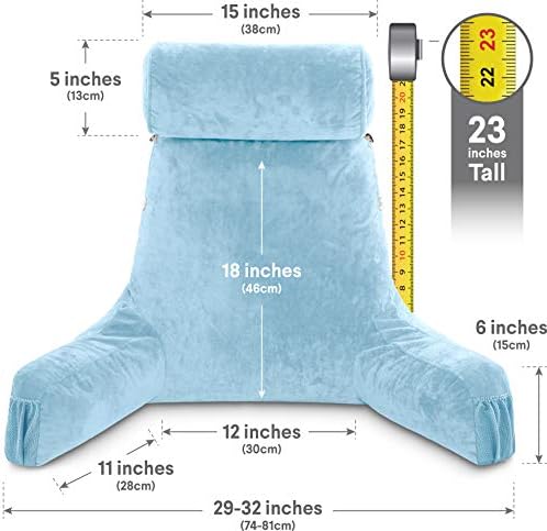 Husband Pillow Medium Reading Pillow with Arms - 23" Backrest for Sitting Up in Bed - Firm Support Bed Rest Pillow for Adults, Neck Roll, Removable Cover - TV, Reading, Lounging - Sky Blue - Image 4
