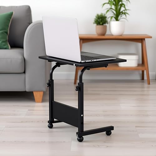 TV Tray Bed Side Table, Portable Rolling Desk Hospital Bed Laptop Table, Small Standing Desk with Wheels Adjustable Height for Sofa, Bedside, Tablet Use, Secure Non Tilt, 23.6" W, Black - Image 5