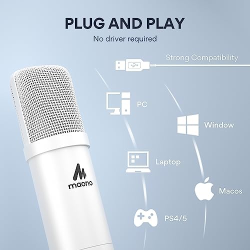 MAONO A04 White USB Microphone, 192kHz/24Bit Condenser Mic for PC Podcast - Image 4