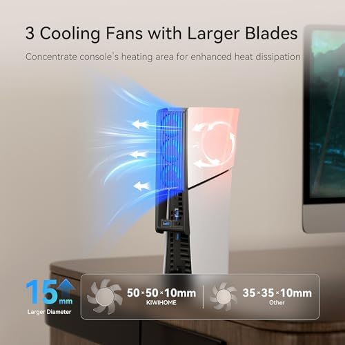 KIWIHOME Cooling Fan for PS5 Slim, Larger 3-Fan with Auto Speed USB3.0 - Image 3