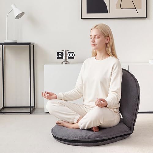 Xuhal Floor Chair with Back Support Adjustable 5 Foldable Position Floor Seat Thick Padded Tatami Seat Flexible Bleacher Recliner for Living Room Beach Bedroom Adults Meditation Reading Gaming (Grey) - Image 3