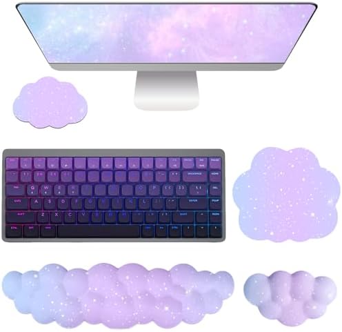 Cloud Mouse Pad Keyboard Wrist Rest for Mouse 4PCS Mini Small Starry Sky Galaxy Desk Mat Pad Set Memory Foam Non-Slip Cute Ergonomic Gaming Mouse Wrist Support for Computer Home Office Purple Blue by Unknown
