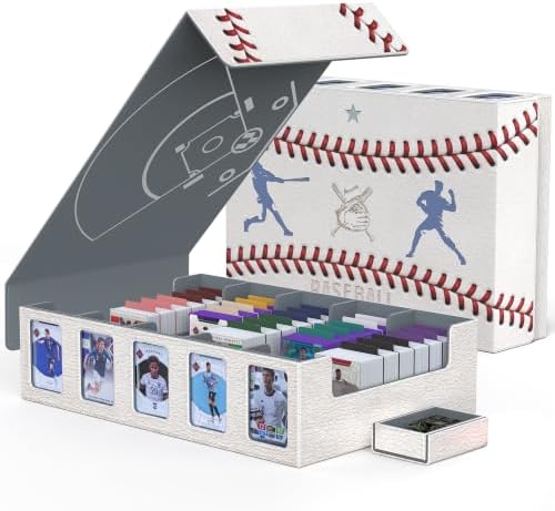 Kabinka Baseball Card Storage Box with Window Display, 5-Row Sport Card Storage Box, 3900+ Card Deck Box for Baseball Sports Card TCG, 5 Top Loaders, 5 Stoppers, 48 Dividers, 1 Dice Tray(Baseball 1) by Kabinka