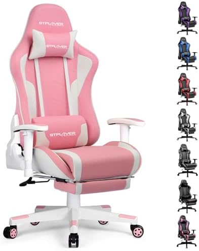 GTPLAYER Gaming Chair with Footrest Speakers Video Game Chair Bluetooth Music Heavy Duty Ergonomic Computer Office Desk Chair (Pink) by GTPLAYER