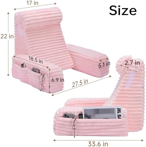 ENITYA 22" XL Back Pillow for Bed Sitting Up with Armrests & Big Pockets - Image 7
