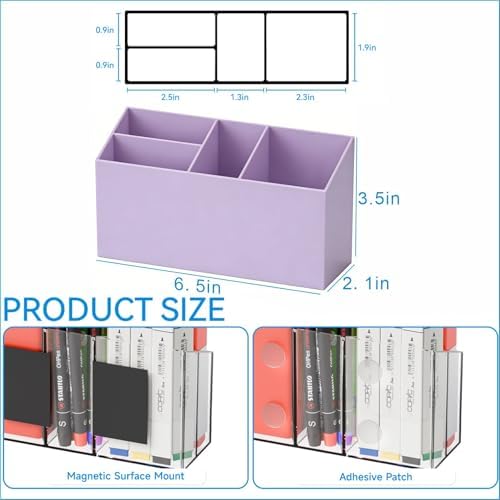 Yieach 2 Pack Magnetic Marker Holder for Whiteboard with Magnet and Adhesive - Non Slip Acrylic Magnetic Pen Cup,Dry Erase Marker Holder for Expo,Refrigerator,Locker and Classroom Organizer,Purple - Image 2