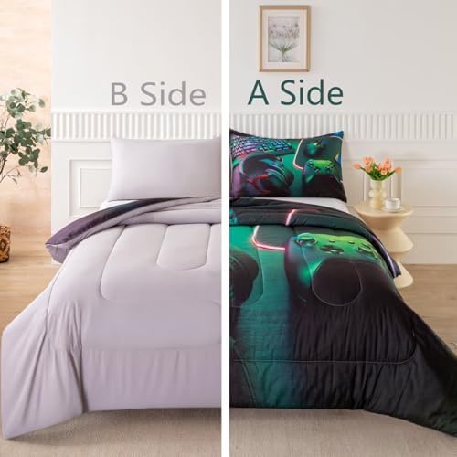 Gamer Comforter Sets for Teen Boys,Gaming Bedding Sets Twin,Video Game Bedspread,Game Gamepad Bedrooom Bed Set,Controller Gamer Home Decor 3 Piece - Image 4