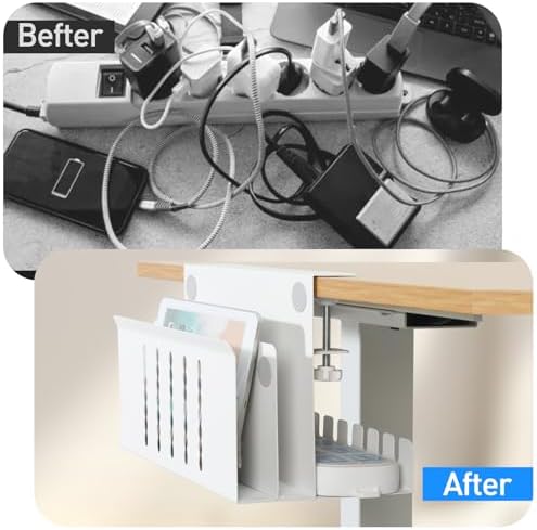 MAXECHO Desk Side Storage, Under Desk Laptop Mount, Table Side Hanging File Organizer, No Drill Clamp On Cable Management Tray, Laptop Holder with Magnetic Pen Holder for Office and Home, Load 22 Lbs - Image 6