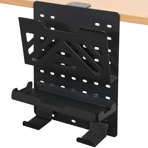 MAXECHO Desk Side Storage Holder, Metal Pegboard, Above or Under Desk Laptop Mount, Table Side Hanging File Organizer, Clamp On Cable Management Tray, Peg Board for Gaming, Office by MAXECHO