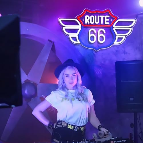 Route 66 Neon Sign Vintage Route 66 Garage Wall Decor Dimmable Us High Way Led 66 Road Sign for Man Cave Garage Neon Lights for Bedroom Party Gift - Image 6