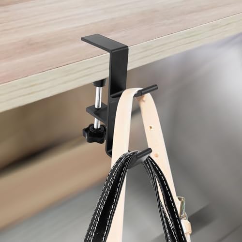 Desk Mount Bag Holder Hook Clamp-On Backpack Hanger Portable Desk Mount Headphones Holder Reduce Desk Clutter for Table Desk, Under Counter (Black, 2Pcs) - Image 2