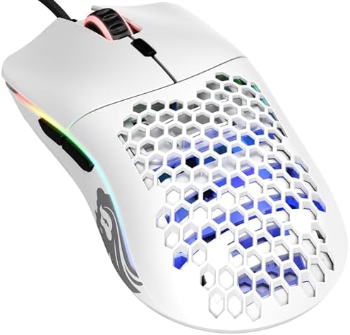 Glorious Model O Wired Gaming Mouse 67g Superlight Honeycomb Design, RGB, Pixart 3360 Sensor, Omron Switches, Ambidextrous - Matte White by Glorious