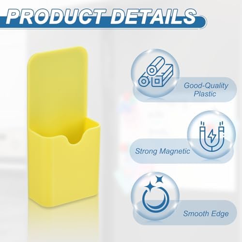 PATIKIL 3pcs Magnetic Pen Marker Holders, 50x27mm Dry Erase Marker Pencil Holder Cup Organizer for Classroom Home Office Refrigerator Whiteboard Locker, Yellow, 4x2x1 - Image 3