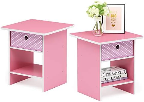 Furinno Dario End Table / Side Table / Night Stand / Bedside Table with Bin Drawer, 2-Pack, Pink/Light Pink by Furinno-FitsYourSpaceFitsYourBudget