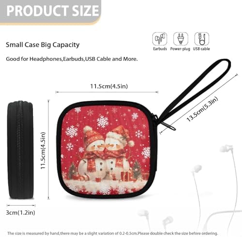 Christmas Cute Snowman Portable Wireless Headphone Case, Earphone Storage Bag Carrying Case, Earbud Holder with Handle Headphone Bag Travel - Image 5