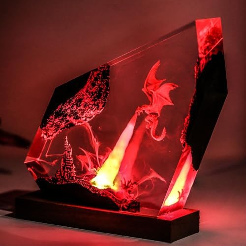 Epoxy Fire Dragon Resin Lamp, Handmade Resin Night Light with USB Port - Image 6