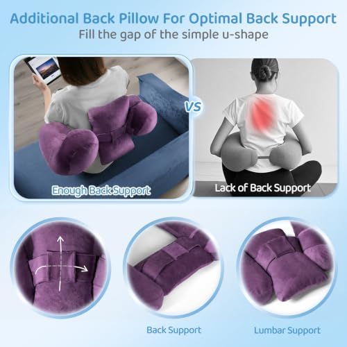 Crochet Pillow for Lap Support - Reading Pillow for Laptop with Extra Back Pillow for Support, Multi-Purpose Reading Pillow for Gaming/Working/Crocheting, Soft Purple - Image 3