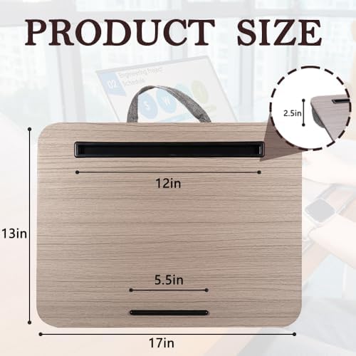 Portable Laptop Desk Fits Up to 16“ Laptops, with Tablet Slot, Built-in Cushion, Great for Home & Office,Lap Desk with Cushion (Walnut, Medium) - Image 2