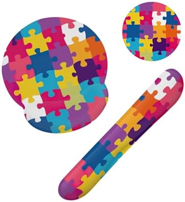 Autism Awareness Puzzle Colorful Keyboard Wrist Rest Pad and Mouse Pad Wrist Support Set,3-in-1 Ergonomic Mouse Pad with Non-Slip Rubber Base for Home Office Game Computers Desk, by Unknown