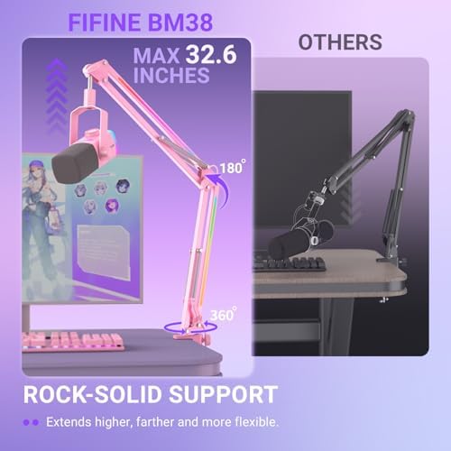FIFINE AmpliGame BM38P Metal RGB Microphone Boom Arm for Gaming Streaming - Image 3