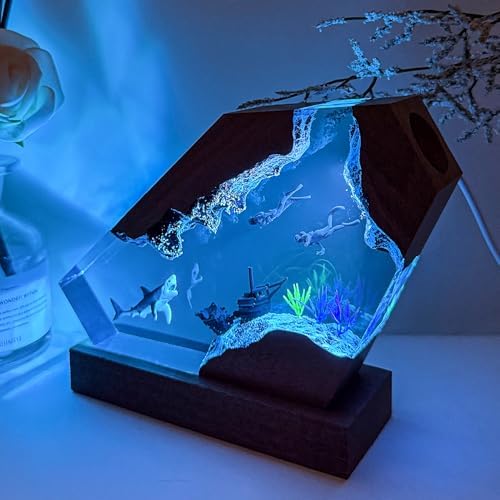 Epoxy Shark Ocean Resin Lamp, Handmade Resin Night Light with USB Port - Image 4