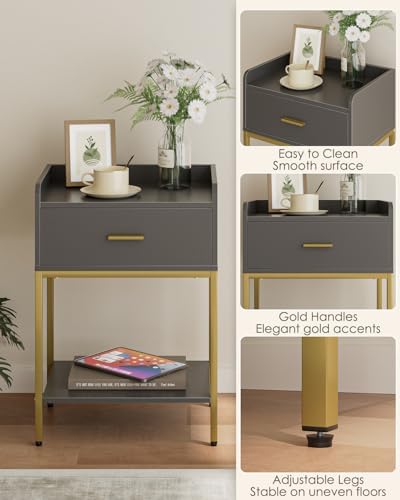 Masupu Gray Nightstand,3-Tier Modern Bedside Table Night Stand with Storage Drawer and Shelf,Small End Side Table for Bedroom,Living Room,(Without Outlet,) - Image 7